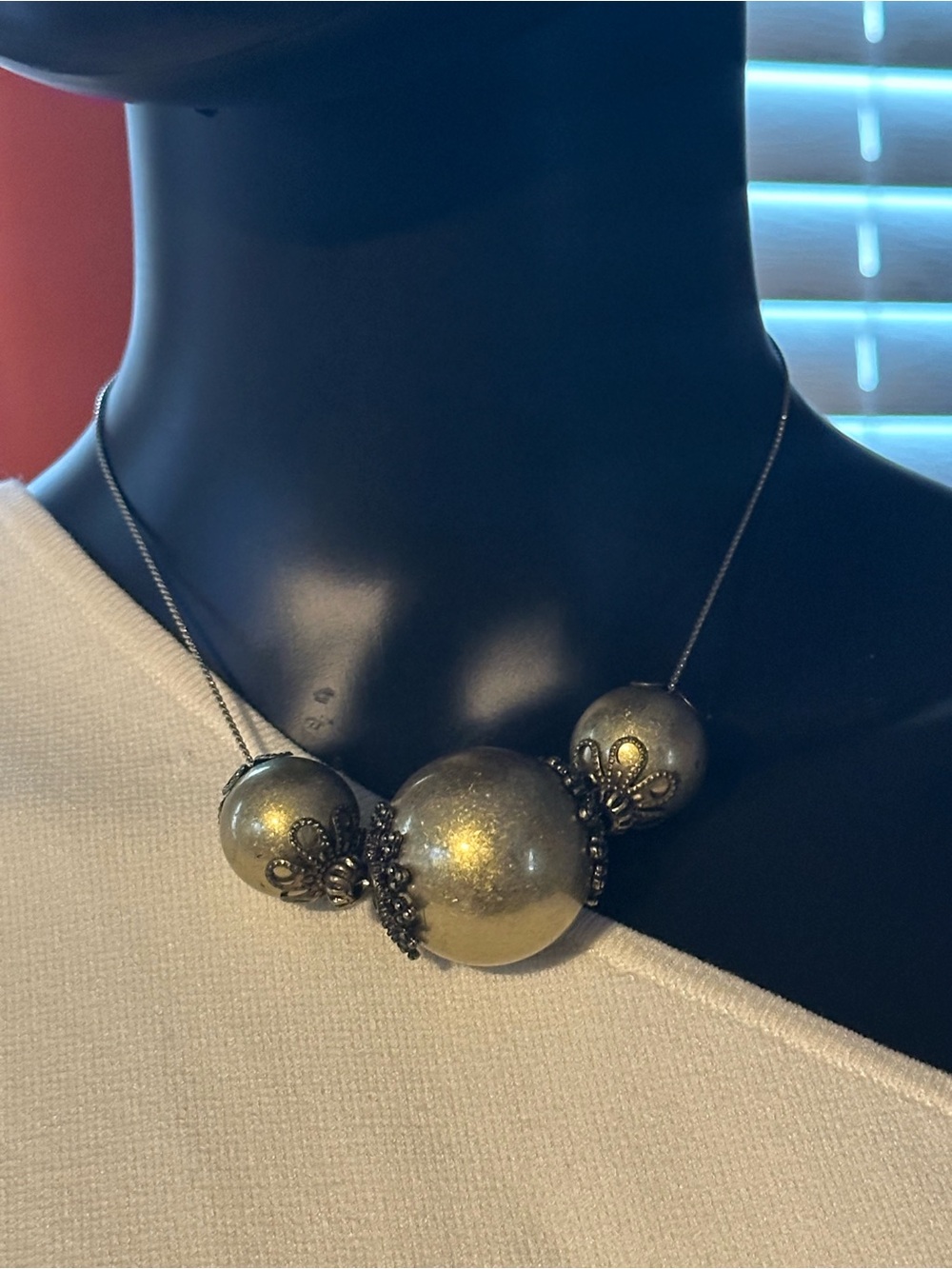 Gold Statement Bead Necklace - Women Jewelry